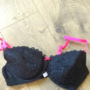 Black Lace Bra with Pink Straps 38D